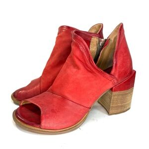A.S.98 Red Leather Peep-Toe Heeled Sandals | 36